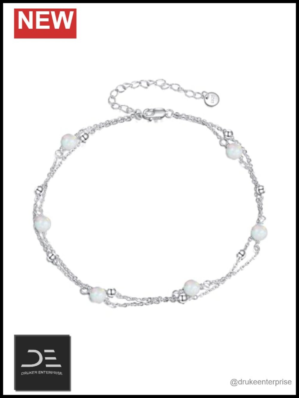 CRMAD Pearl Moonstone Larimar Turquoise Opal Black Onyx Sterling Silver Anklet